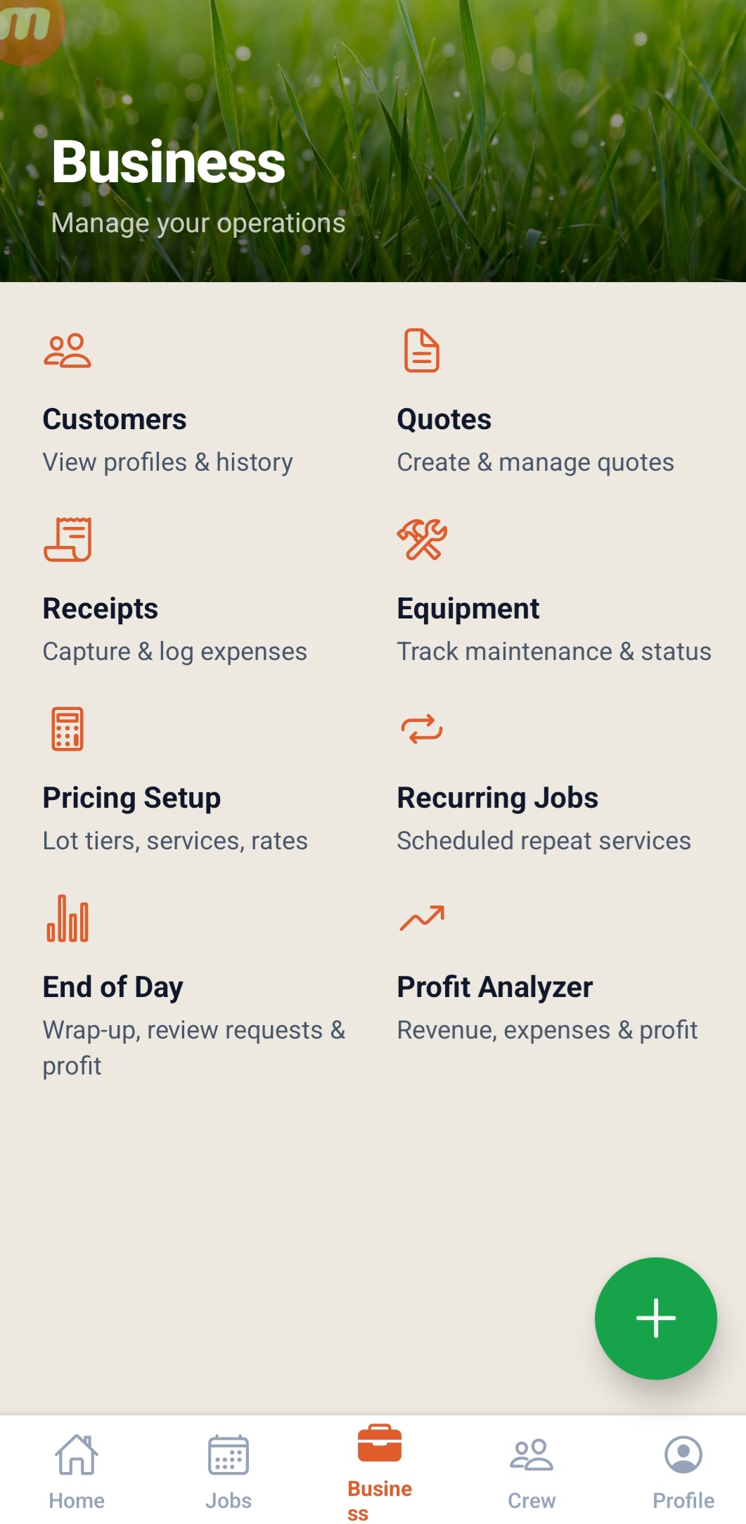 YardBoss business screen