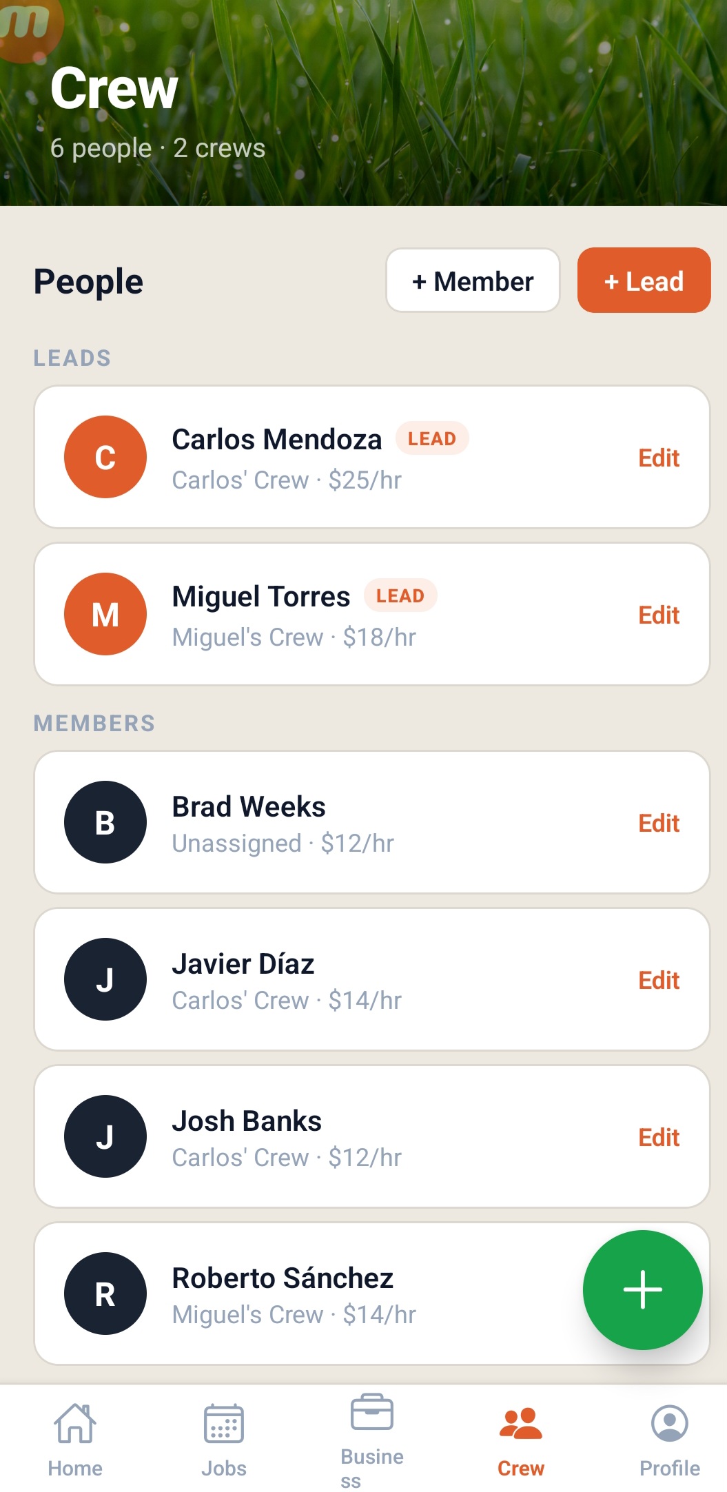 YardBoss crew screen