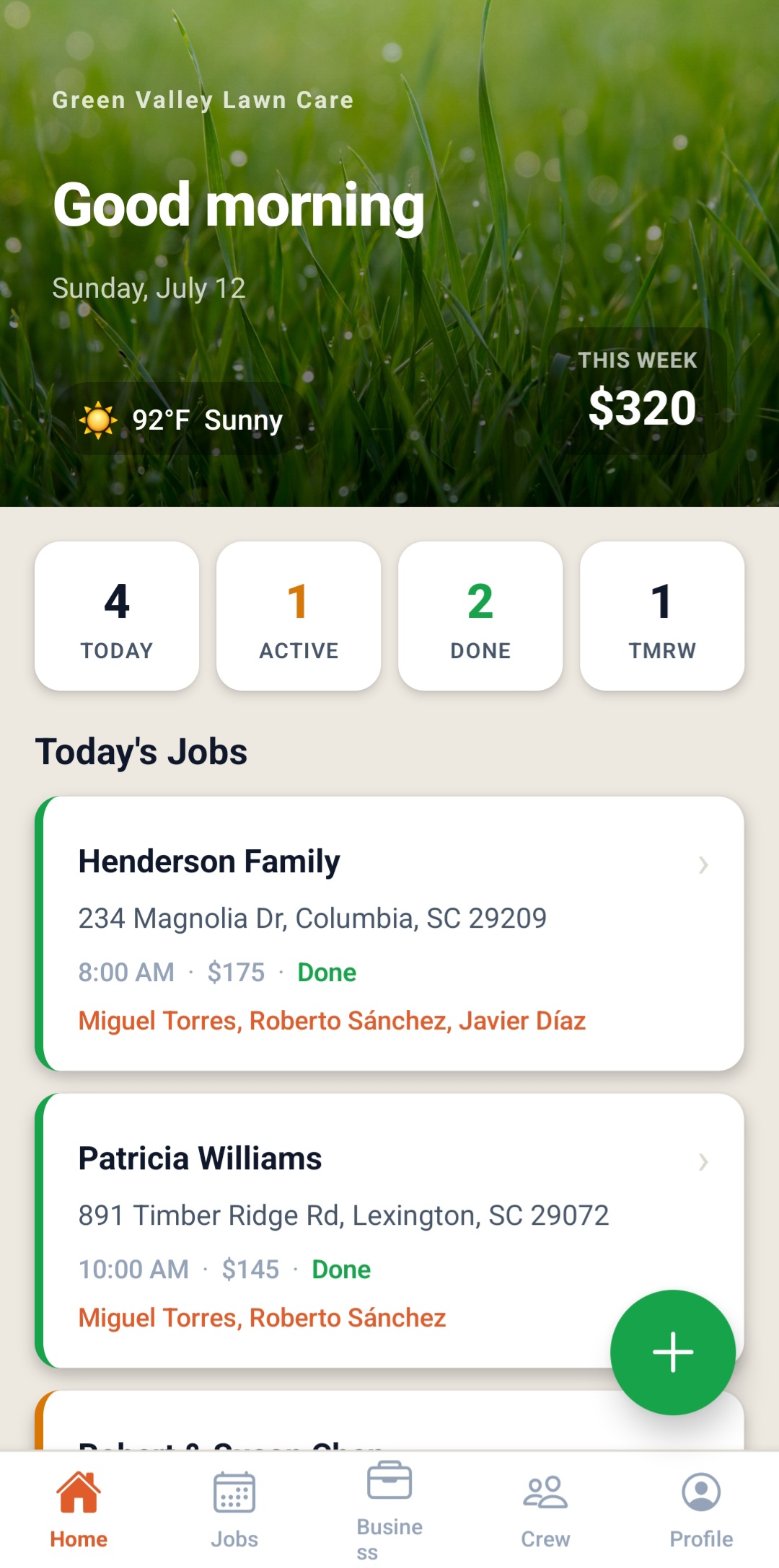 YardBoss home screen