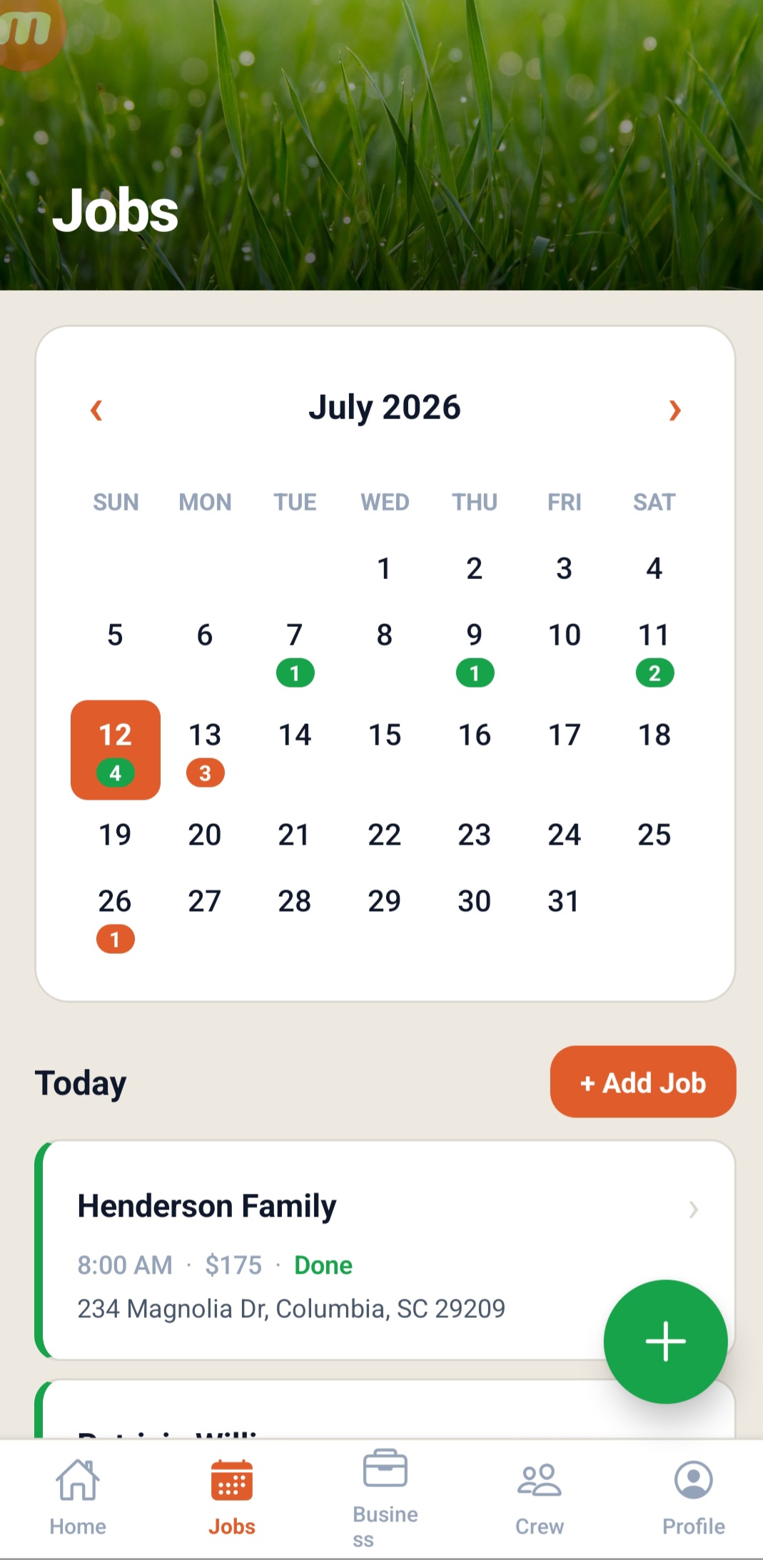 YardBoss jobs screen